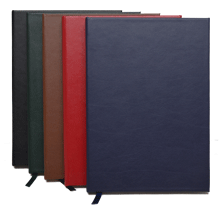 British tan, red, green, black and navy bonded leather hardbound journals