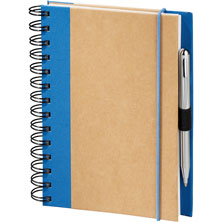 wirebound recycled journal with royal blue cloth trim